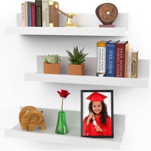 CAUC-&Eacute;tag&egrave;res murales flottantes 40 cm - Lot de 3 - Blanc poudr&eacute; - Style Rustique Moderne - Pr&eacute;sentoir Mural - &Eacute;tag&egrave;res pour Tableaux - Neuf