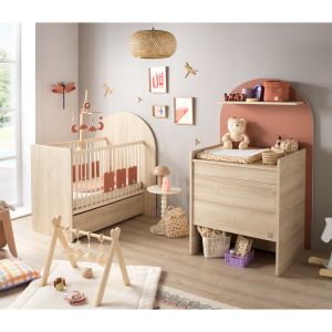 Pack chambre b&eacute;b&eacute; &eacute;volutif &iquest; lit b&eacute;b&eacute; 120x60 transformable en 90x190 + commode &agrave; langer &eacute;volutive en bureau - Neuf