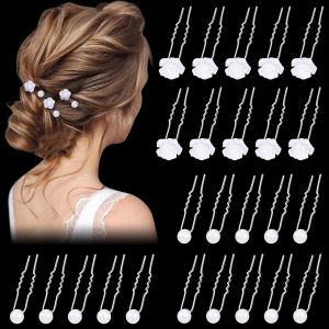 Kal-25 Pièces Épingles À Cheveux De Mariage, Accessoire Cheveux Mariage En Forme De U Perle Rose Blanche Pour Marriage, Mariée, Demoiselle D'honneur, Anniversaire, Filles, Femmes - Neuf