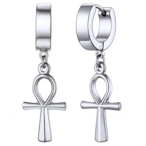 Huggie Hoop Boucles D'oreilles Pour Femmes En Acier Inoxydable/18k Plaqué Or Pendante Goutte Boucle D'oreille Ankh/Croix/Cadenas/Italien Corne/?il/Clé - Neuf