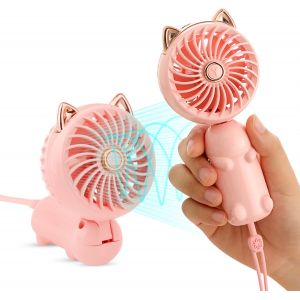 Dww-Mini Ventilateur Portatif avec Batterie Rechargeable et 4 Vitesses, Mignon Petit Personnel Ventilateur Électrique pour les Filles/Femmes/Enfants en plein air, le Pliage, le Ven - Neuf