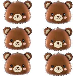 Brown Bear Head Foil Balloons 24 Inch 6 Pack For Jungle Farm Zoo Safari Jungle Party Decorations - Neuf
