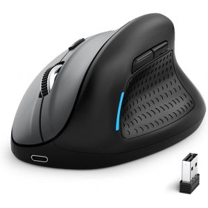 WQD-Souris Verticale Ergonomique sans Fil 6 Boutons, Batterie Rechargeable, 5 Niveaux DPI Réglables (4800 DPI Max), Connexion Bluetooth/2.4 GHz Via Récepteur USB Unifying Multi-Périphériques - Neuf