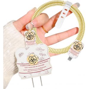 TRAHOO-Kit de Protecteur de C&acirc;ble pour Chargeur de 18/20W Compatible avec iPhone, Protege Chargeur en PU Souple avec Dessin de Fleur pour Femme, Protecteur pour Raccords de C&acirc;bles USB-C Type-L, Blanc - Neuf