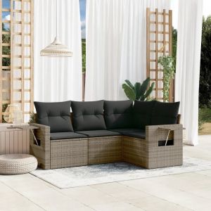 Prolenta Premium - Salon De Jardin 4 Pcs Avec Coussins Gris R&eacute;sine Tress&eacute;e - Neuf