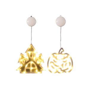 Lot De 2 Guirlandes Lumineuses Led Halloween Avec Ventouse, &Agrave; Piles, Motif Citrouille Et Chapeau De Sorci&egrave;re. - Neuf