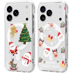 SJZG-2 Pi&egrave;ces No&euml;l Coque Magn&eacute;tique Pour Iphone 17 Pro Max 6,9'', Etui En Motif Dessin Cadeau De No&euml;l Compatible Avec Magsafe, Housse Christmas Silicone Bumper Cover Pour Iphone 17 Pro Max, No&euml;l 02 - Neuf
