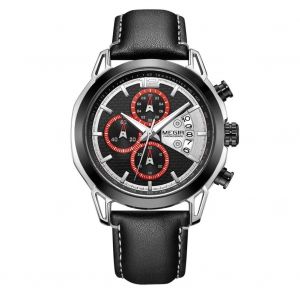 Montre-Bracelet &Agrave; Quartz Multifonctionnelle Pour Hommes Megir (Cadran Noir + Bo&icirc;tier En Acier + Bracelet De Montre Noir) - Neuf