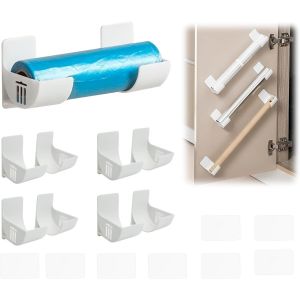 Mevronisshop-Film Alimentaire Support Rangement Porte - Adh&eacute;sif &Eacute;tag&egrave;re Murale Avec 4 Paires Pour Armoire Salle De Bains R&eacute;frig&eacute;rateur Bo&icirc;te D'organisation Mur Rouleaux Cuisine, Blanc - Neuf