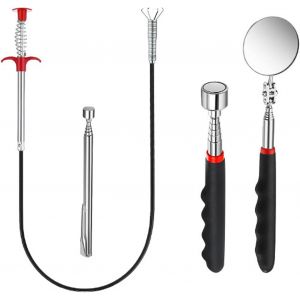 KALANKA-Aimant Telescopique, Magn&eacute;tique Pince Telescopique, 4 Pi&egrave;ces Outil Mecanique Auto, Flexible et R&eacute;tractable, pour Ramasser les Outils, R&eacute;paration, Inspection - Neuf