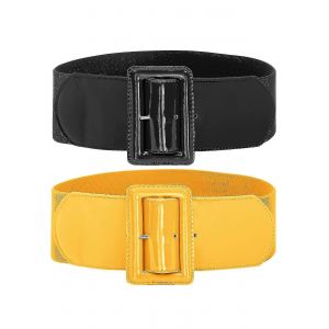 Ceinture Extensible Pour Femmes Ceintures Élastiques Largesnoir + Jaune - Neuf
