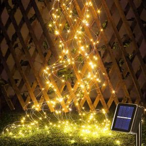 Kal-Guirlande Lumineuse Solaire D'extérieur 2 M 200 Led À Énergie Solaire, Cascade D'eau, 8 Modes D'éclairage,Résistant Aux Intempéries,Lianes Led Pour Jardin, Terrasse,Décoration (Blanc Chaud) - Neuf