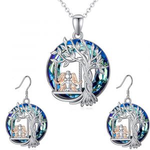 Collier Et Boucles D'oreilles Arbre De Vie En Alliage De Cristal, Pendentif Arbre De Vie, Pleine Lune, Arbre De Vie, Bijoux Pour Femmes, Cadeau - Neuf