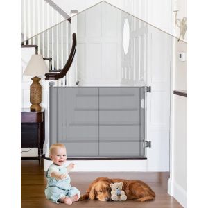 Barri&egrave;re De S&eacute;curit&eacute; Pour B&eacute;b&eacute;s Chiens R&eacute;tractables Durables 0-140 Cm De Large Hauteur 86cm Facile &Agrave; Installer Porte D`Escalier R&eacute;tractable Porte R&eacute;tractable En Pvc Porte Pour La Maison (Girs) - Neuf