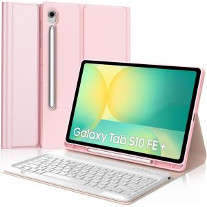 Coque Clavier Pour Samsung Galaxy Tab S10 Fe+ Plus 13.1"" 2025, Clavier Azerty Français Bluetooth Détachable, Étui Avec Bluetooth Keyboard Avec Support De Stylet Pour Samsung Tab S10 Fe Plus, Rose - Neuf