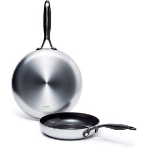 Jexnovashop-Venice Pro Noir Po&ecirc;les &Agrave; Frire Antiadh&eacute;sives En C&eacute;ramique Saine De 26 Cm Et 30 Cm, Manche Noir Mat, Sans Pfas, Induction, Lave-Vaisselle, Four, Argent - Neuf