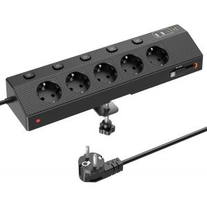 Multiprise avec USB C PD 30W, (Prise Europ&eacute;enne) de Table avec 5 Prises Secteur et 5 USB, 4000W avec Individuel Interrupteur, Parafoudre et Surtension, Mult Prise pour Maison et Le Bureau (2M, Noir) - Neuf