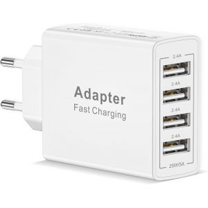 KALANKA-Chargeur USB Multiple, 25W 4 Port Prise USB Multiple Prise Chargeur Adaptateur Secteur USB Charger pour iPhone 17/16/15/14/13/12/SE/X/XS/XR/8/7/6,iPad,Samsung Galaxy S25/S24/S23/S22/S21,Xiaom - Neuf