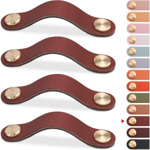 YUJTG-4pcs Poignée Meuble Cuir, Bouton Porte Placard Poignee Cuir Bouton de Tiroir, Poignee de Meuble Vintage pour Armoires, Commode, Cuisine, Salle de Bain (Brun, 128mm) - Neuf