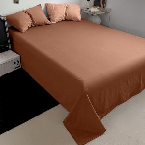 Underzy Couvre-Lit Moderne Et &Eacute;l&eacute;gant En Tissu Fin, Doux Et Respirant Avec Draps Et 2 Taies D'oreiller, Draps Pour Lit De 1,5 M Marron - Neuf