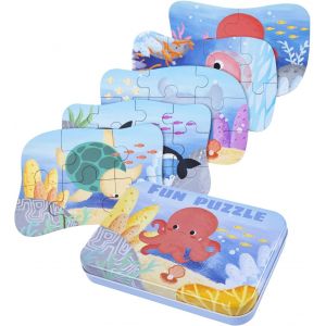 MDY-Puzzle Enfant 2 3 4ans, 5 Niveaux de Difficulté Différents Jouet Puzzle en Bois pour Enfants, Jouet Puzzle en Carton Éducatif Parfait pour Garçons Filles de 2 Ans +¿océan¿ - Neuf