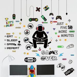 D&eacute;calcomanies Murales De Jeux Vid&eacute;o - Stickers Muraux De Jeux Diy Eat Sleep Game Over Gaming Controller - Neuf