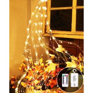 TRAHOO-Guirlande Lumineuse Sapin No&euml;l 2M 200 LED Lumi&egrave;res de No&euml;l &agrave; Pile avec T&eacute;l&eacute;commande, 8 Modes Lumineux Cascade &Eacute;tanche Guirlande de Noel Lumineuse pour Interieur Exterieur D&eacute;coration - Neuf