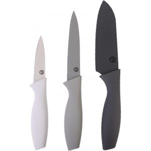 Eryi-Set Couteau Cuisine, Couteaux Compris Couteau D'office, Couteau Universel Et Couteau De Chef, Acier Inoxydable, Revêtement Antiadhésif, Manche Ergonomique, 3 Pièces, Grey - Neuf
