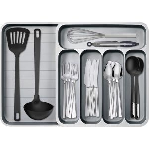 Eryi-Range Couverts Extensible, Organisateur De Tiroir Réglable Pour La Cuisine, Extensible 58 Cm Range Couverts Pour Tiroir Avec 5 Compartiments Pour Contenir Des Cuillères, Fourchettes - Neuf
