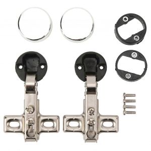 Lot de 2 mini charnieres pour porte vitree d'armoire, trou de 26 mm - Neuf