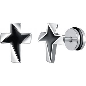Kal-Boucles D'oreilles Croix En Acier Inoxydable Pour Femmes Hommes Clous D'oreilles À Vis Boucle D'oreille Piercing Cartilage D'étoile Fantaisie Décoration Adolescent - Neuf