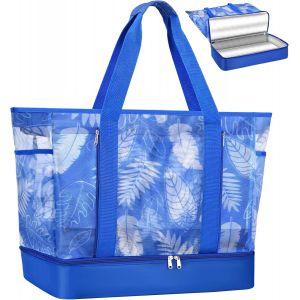 Senior-Sac De Plage Femme Grand Sac De Plage Xxl Léger Sac Filet Plage Avec Fermeture & Sacs Isothermes Sac De Voyage Plusieurs Poches Sac Piscine Femme Beach Bag Pour Plage Voyages Achats[L2218] - Neuf
