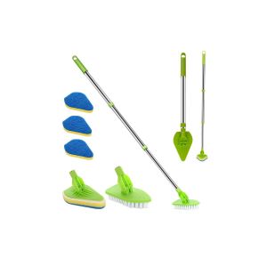 Brosse de nettoyage &eacute;lectrique &agrave; long manche r&eacute;glable pour baignoire, carrelage et sols - Neuf