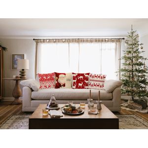 Lot De 4 Taies D'oreiller De No&euml;l - Motifs : Renne, Sapin, &Eacute;toiles, P&egrave;re No&euml;l - 45 X 45 Cm - Neuf