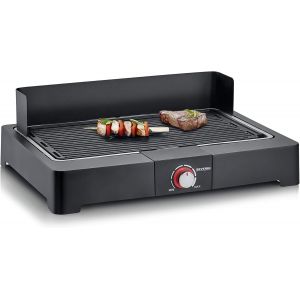 Ulteronixshop-SEVERIN Barbecue &eacute;lectrique 2 200 W avec grille en fonte d'aluminium, Barbecue de table avec pare-vent amovible, eBBQ avec bac &agrave; eau pour utilisation en int&eacute;rieur et ext&eacute;rieur, Noir, PG - Neuf