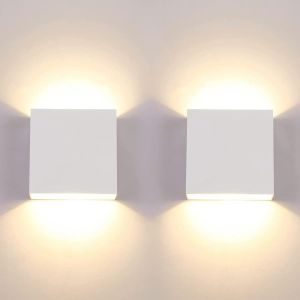 Subzonal-2pcs Applique Murale Led 7w Moderne Int&eacute;rieur 3000k Carr&eacute;e Blanche D&eacute;corative Pour Chambres &Agrave; Coucher, Salon - Neuf
