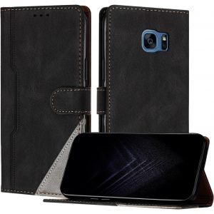 Kal-Étui Pour Samsung Galaxy S7, Housse En Cuir Pu Avec [Protection Antichoc Tpu] [Fonction Support] [Porte-Cartes ] Antichoc Magnétique Coque Pour Galaxy S7 - Noir - Neuf