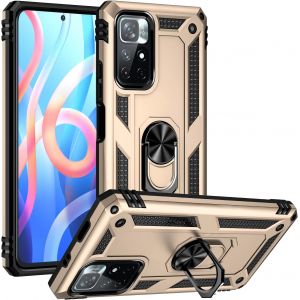 Kal-Coque Pour Xiaomi Redmi 10/Redmi Note 11 4g + Protecteur D'écran, Double Couche Hybride Ultra Armure Housse Étui De Protection Antichoc Armor Bumper Cover Avec Stand, Or - Neuf
