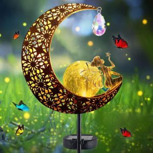Firefly Lampes Solaires En Forme De Lune - Décoration De Terrasse - Lampe Solaire D'extérieur Avec Piquet De Terre - Lampe Solaire En Métal - Lampe De Jardin Firefly - Pour Chemins, Patio, Pelouse, - Neuf