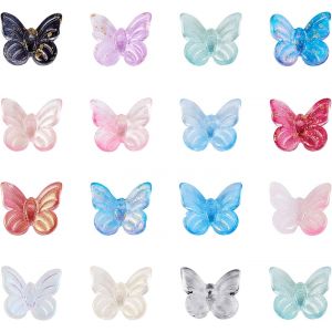 Lot De 100 Perles Assorties En Verre Transparent Pour Colliers,Bracelets,Boucles D'oreilles Et Fabrication De Bijoux Colorées Motif De Papillon Avec Paillettes Et Trou De 0,8 Mm - Neuf