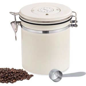 SUBZONAL-Bo&icirc;te &agrave; caf&eacute; Herm&eacute;tique, Bo&icirc;te &agrave; Caf&eacute; Herm&eacute;tique en acier Inoxydable, pour Caf&eacute; en Grains, Noix, Cacao et Sucre, avec Cuill&egrave;re Doseur (Beige) - Neuf