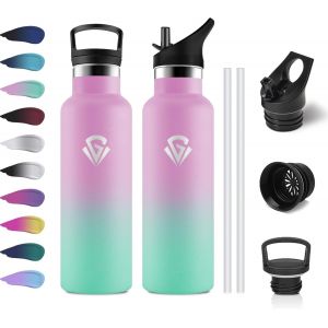 Gourde Isotherme 500ml, Bouteille Isotherme Double Paroi, Gourde Inox Aver Paille, Sans Bpa, &Eacute;tanche & , Bouteille Isotherme Pour Enfant, Sport De Plein Air, L'&eacute;cole, Bureau, Ext&eacute;rieur - Neuf