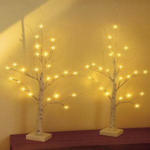 Jgd-Arbre Lumineux Led Int&eacute;rieur, 2pc 60cm Bouleau Arbre Lumineux Usb/Batterie, 24 Leds Blanc Chaud D&eacute;coration Lumineuse No&euml;l Pour Maison F&ecirc;te Anniversaire Mariage D&eacute;coration Int&eacute;rieure - Neuf