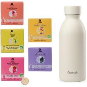 Qwetch - Bouteille Isotherme 500ml Vert Tilleul - Icon - Gourde Design Compacte Et &Eacute;l&eacute;gante Inox Recycl&eacute; - 24h Froid Et 12h Chaud - Etanche, Sans Bpa - Neuf