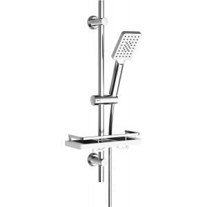 Colonne de Douche avec &Eacute;tag&egrave;re Douche, Barre de Douche INOX 70 cm Ensemble de Douche avec Douchette &agrave; main 3 Jets et Tuyau pour Salle de Bain, Rectangulaire, Chrom&eacute;e - Neuf
