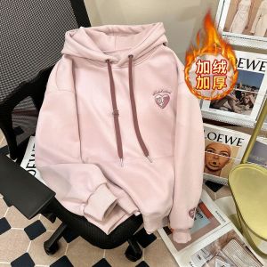 Pull En Peluche Et Épais Pour Femme Automne Et Hiver, Haut Chaud À Capuche Brodé Pour Femme Grande Taille - Neuf
