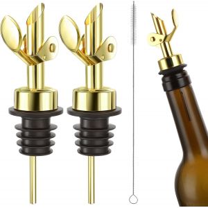 Checarzhn--No1-Lot De 2 Becs Verseurs Pour Bouteille D'alcool (Doré), Design À Fermeture Automatique, Matériau De Qualité Alimentaire, Distributeur De , Becs Verseurs Pour Verser Du Liquide, De L'hui - Neuf