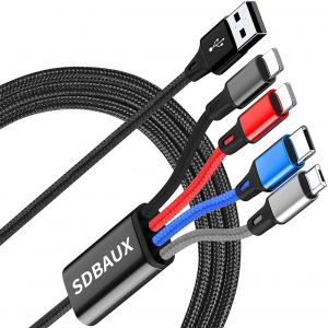 Thef-Câble De Charge Multi Chargeurs 4 En 1, 3a 1.2m Tressé Câble Usb Universel Avec Connecteurs 2*Phone/Micro Usb/Type C, Pour Ios Téléphones, Android Galaxy, Lg, Moto, Sony, Huawei, Xiaomi, Ps4 - Neuf