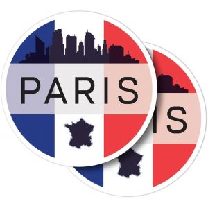 Kal-Lot De 2 Autocollants Ronds En Vinyle - 10 Cm - Drapeau De Voyage - Paris France - Drapeau De Voyage - Pour Ordinateur Portable, Tablette, Bagage, Scrapbooking, R&eacute;frig&eacute;rateur #59910 - Neuf