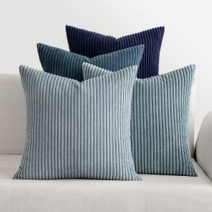 Cmws-Housses De Coussin En Velours Côtelé Carrées Décoratives Douces Pour Le Douce En Velours Rayé Lot De 4 Pour La Décoration Intérieure Canapé Chambre À Coucher 40x40cm Série Deep Blue - Neuf